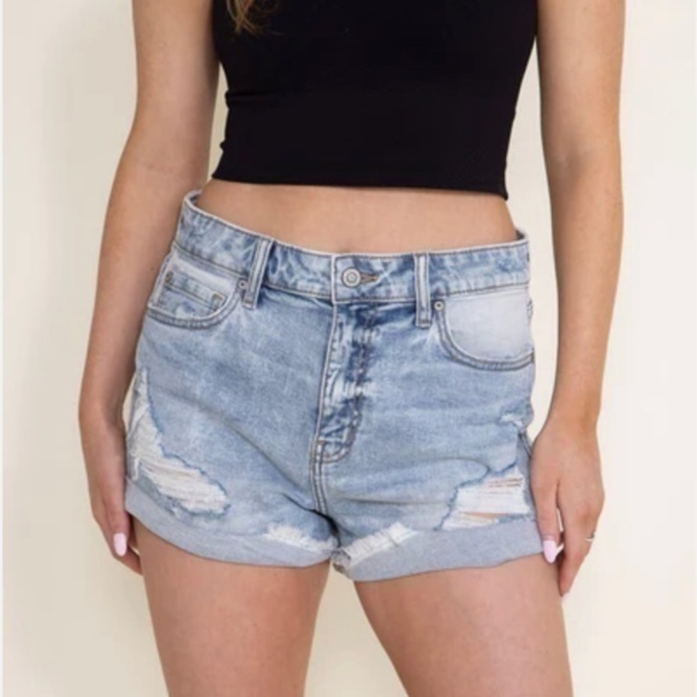 Garage Distressed Stone Wash Denim Shorts 9